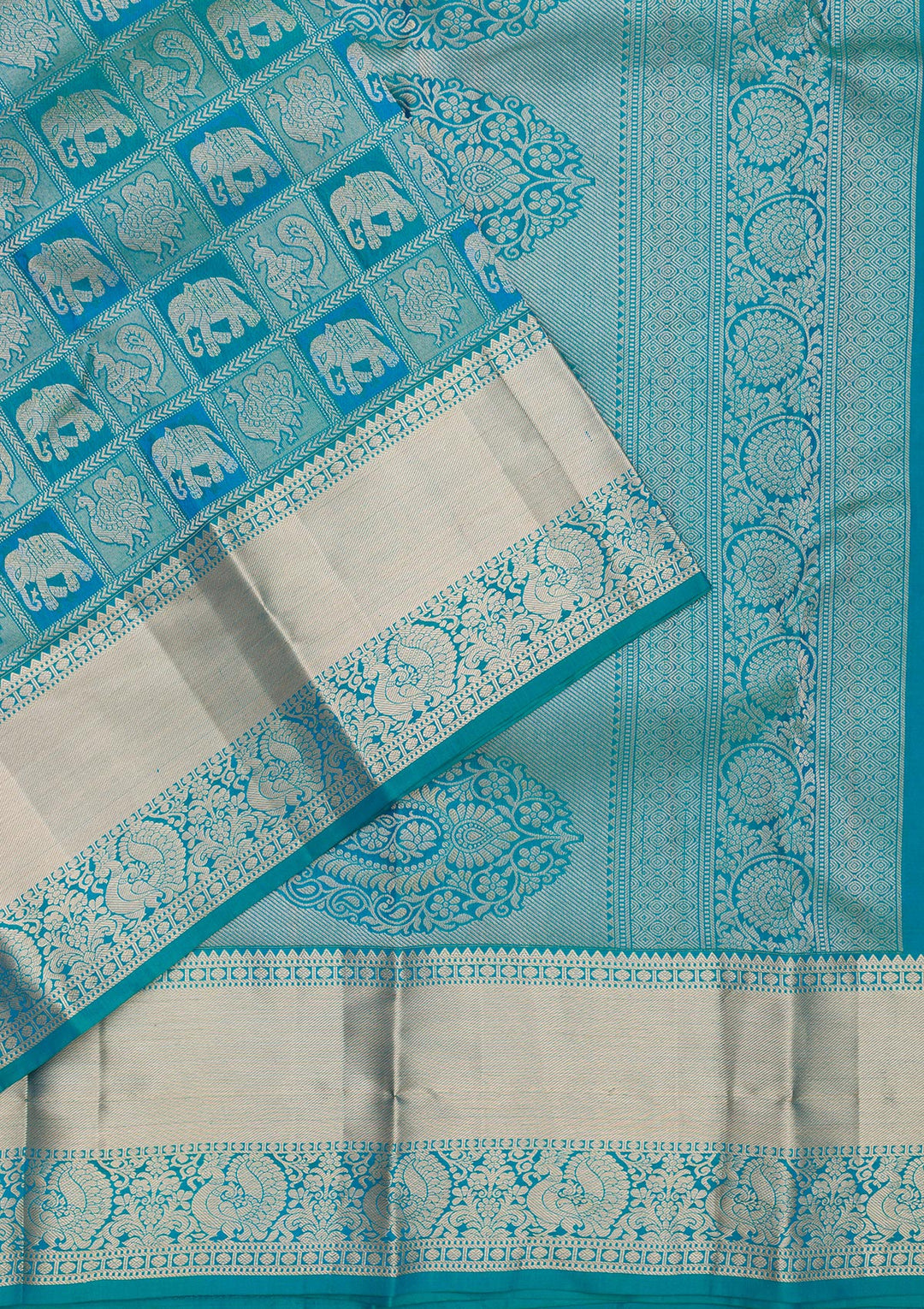 Peacock Blue Zariwork Pure Silk Saree