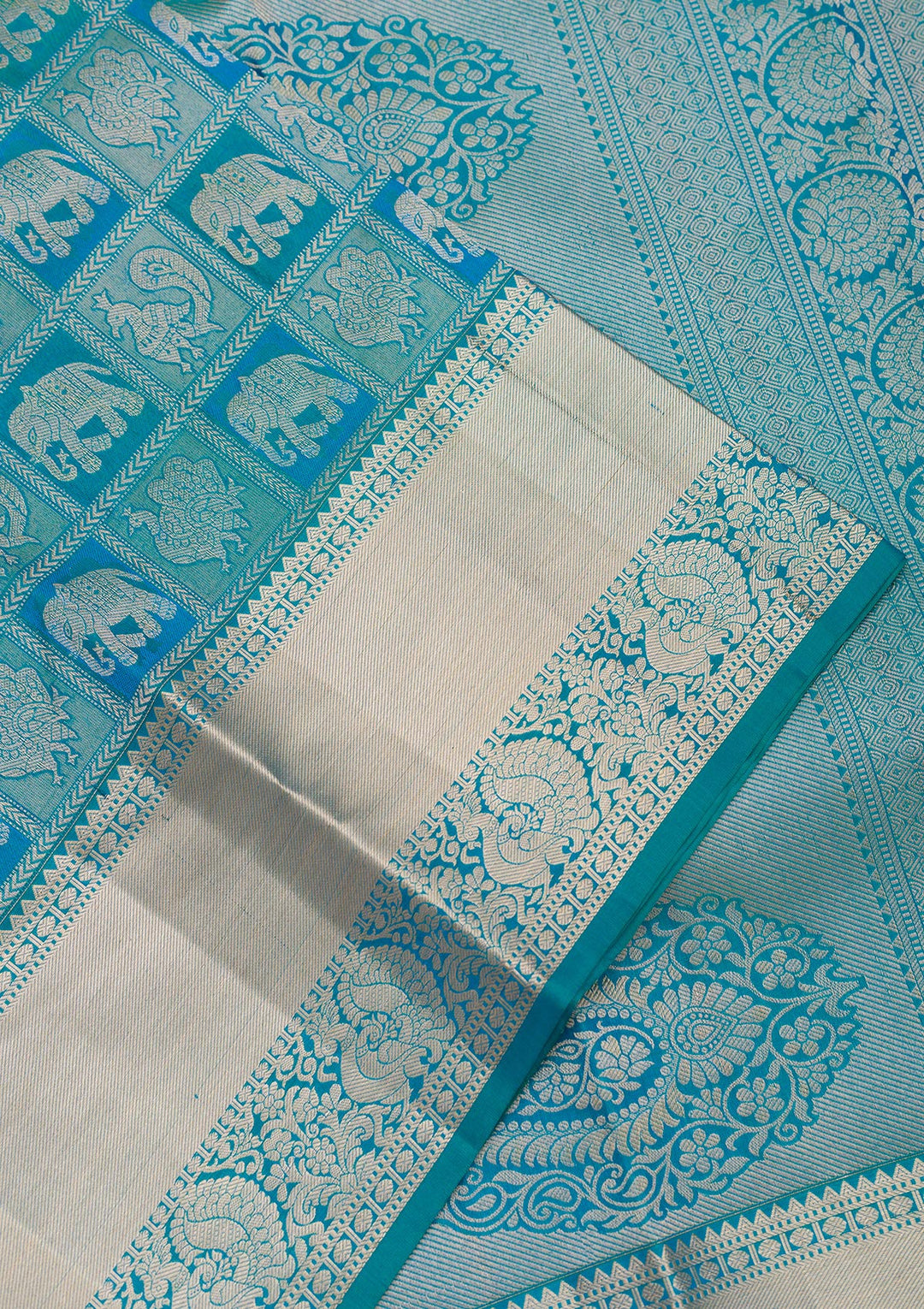 Peacock Blue Zariwork Pure Silk Saree