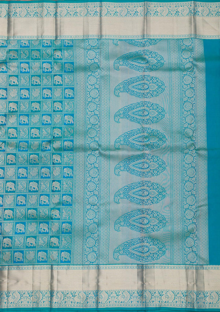 Peacock Blue Zariwork Pure Silk Saree