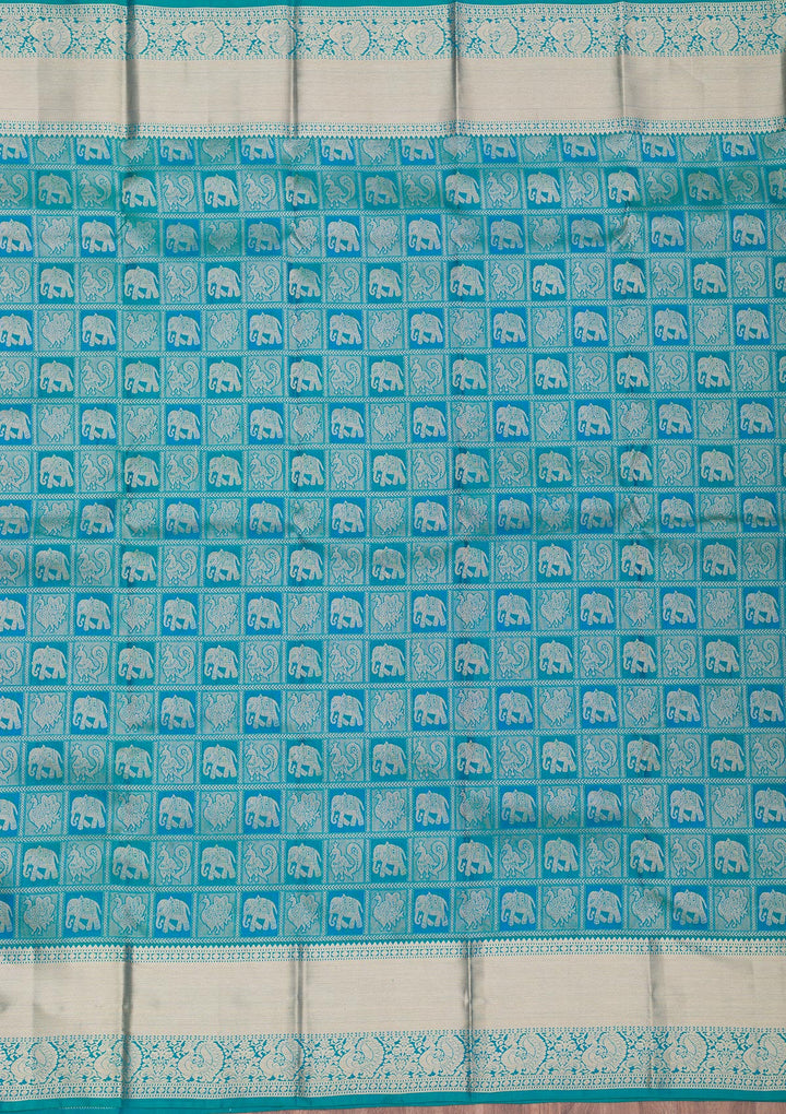 Peacock Blue Zariwork Pure Silk Saree