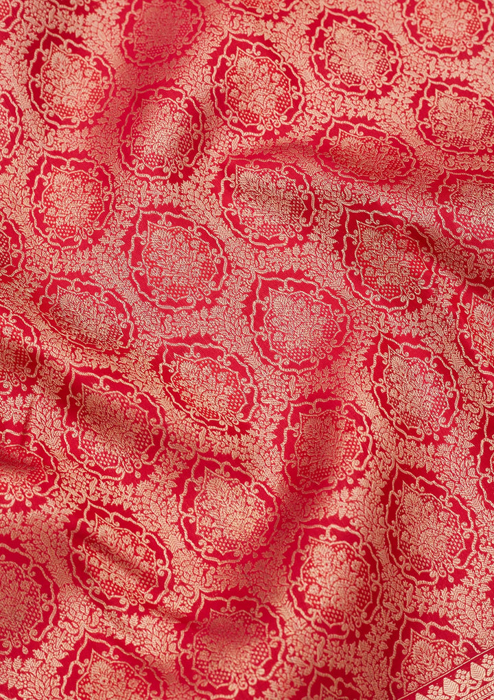 Red Silk Jaal Saree With Matching Blouse Piece