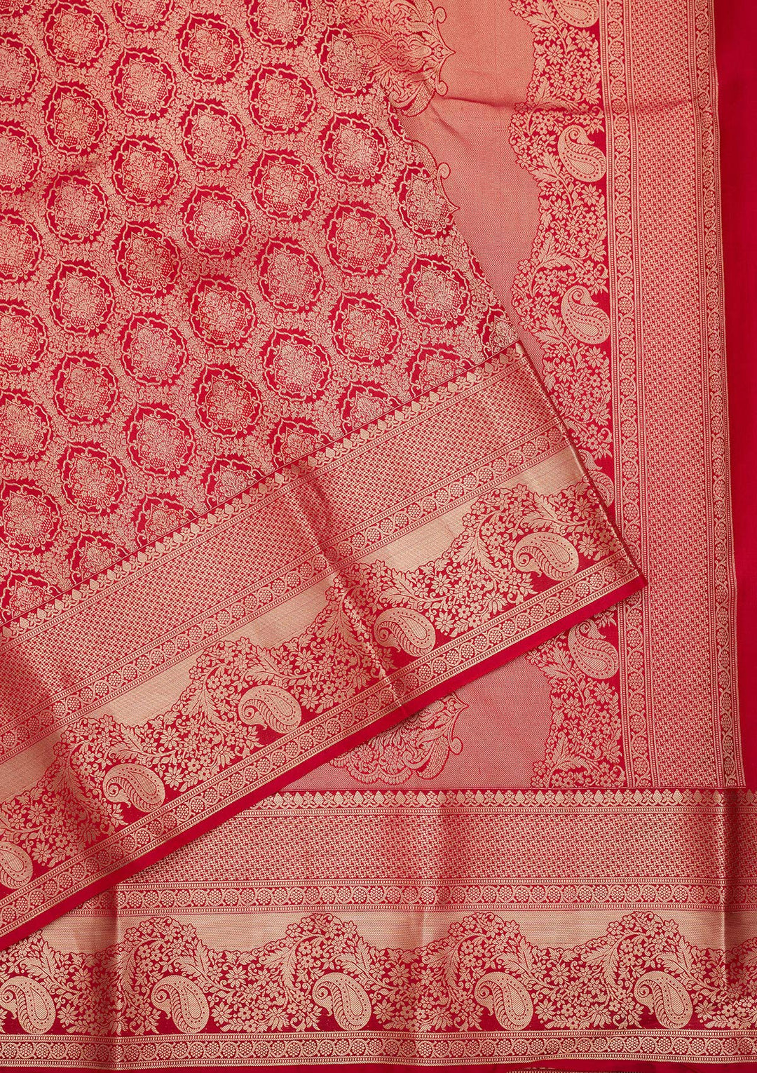 Red Silk Jaal Saree With Matching Blouse Piece