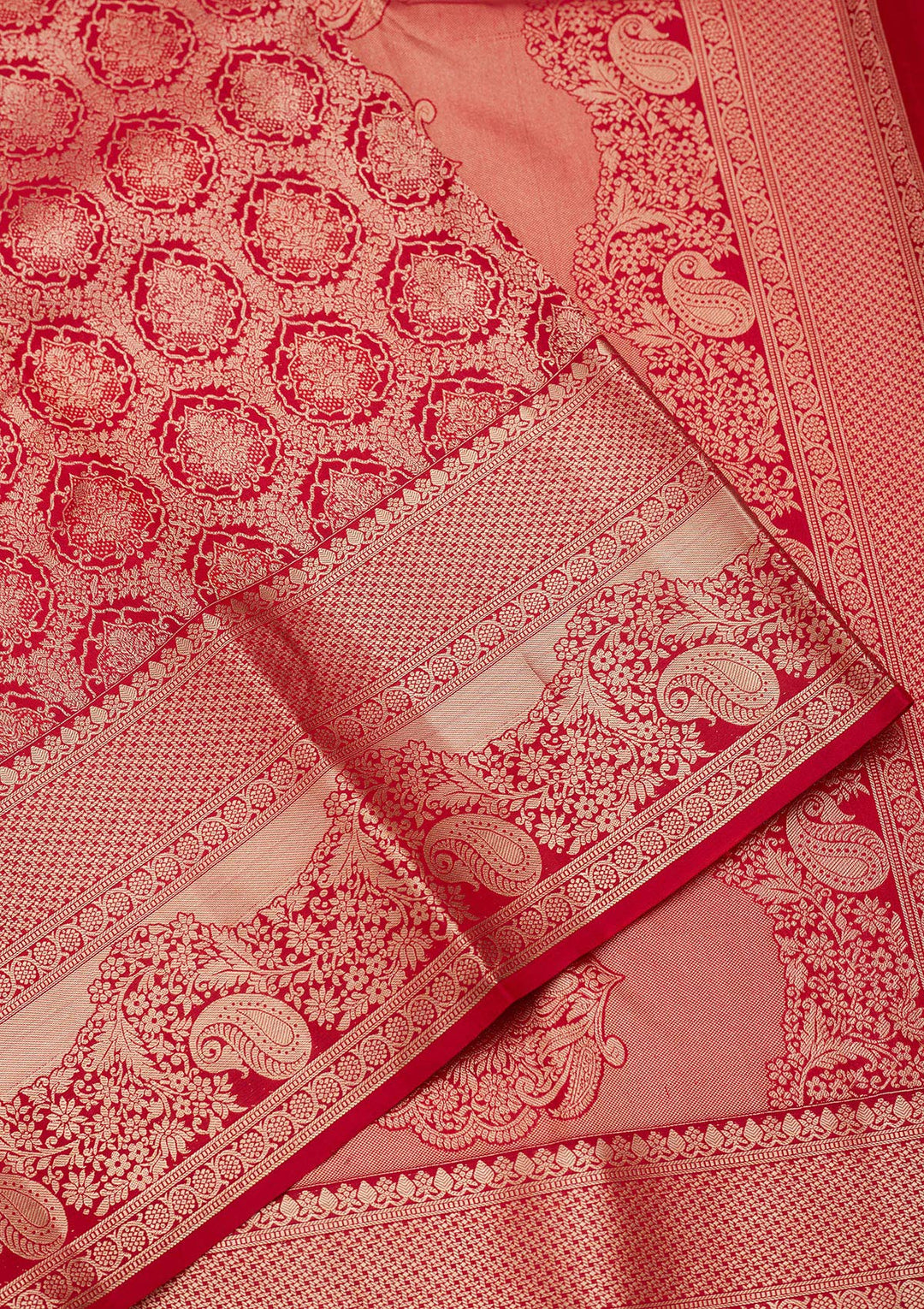 Red Silk Jaal Saree With Matching Blouse Piece
