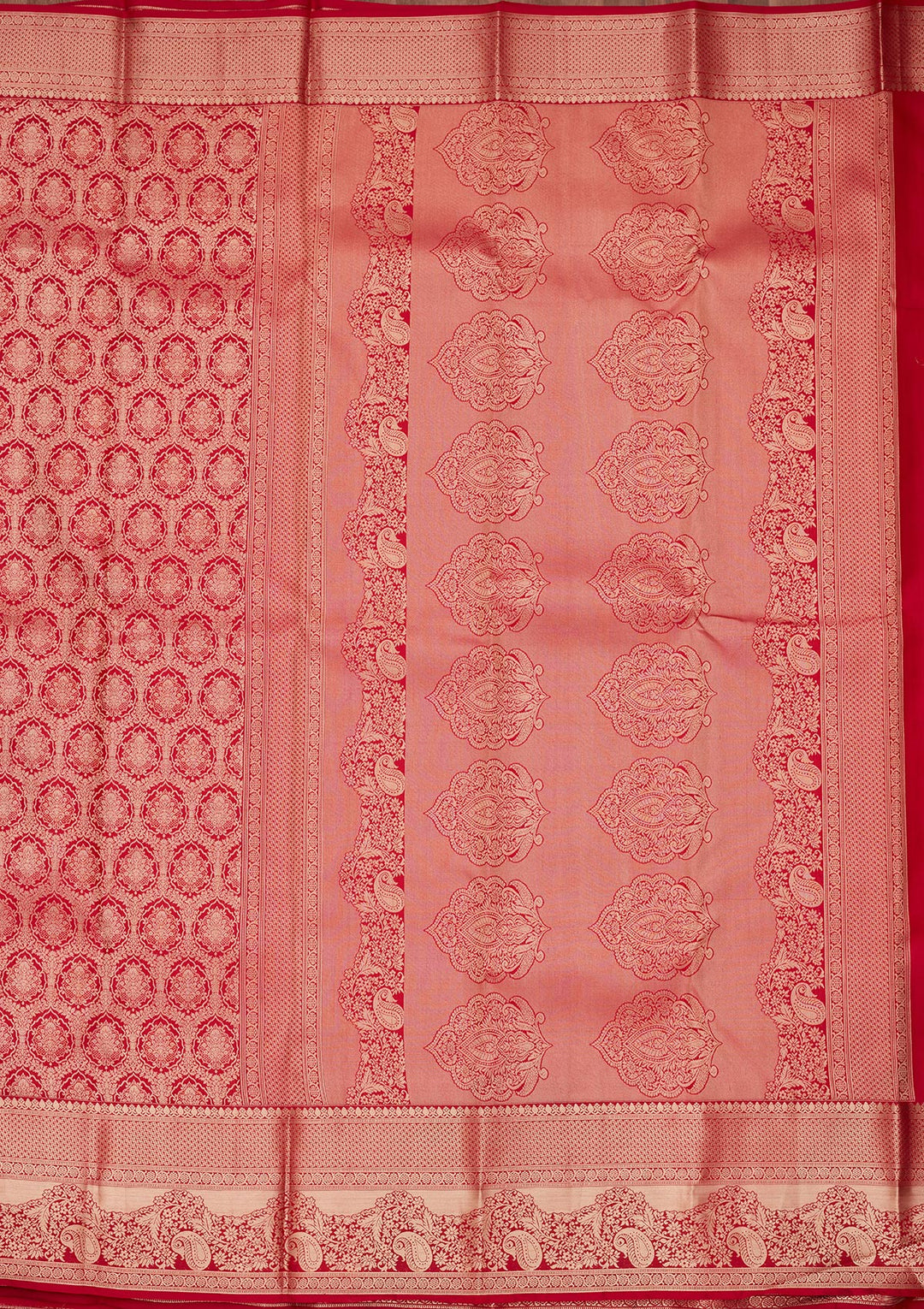 Red Silk Jaal Saree With Matching Blouse Piece