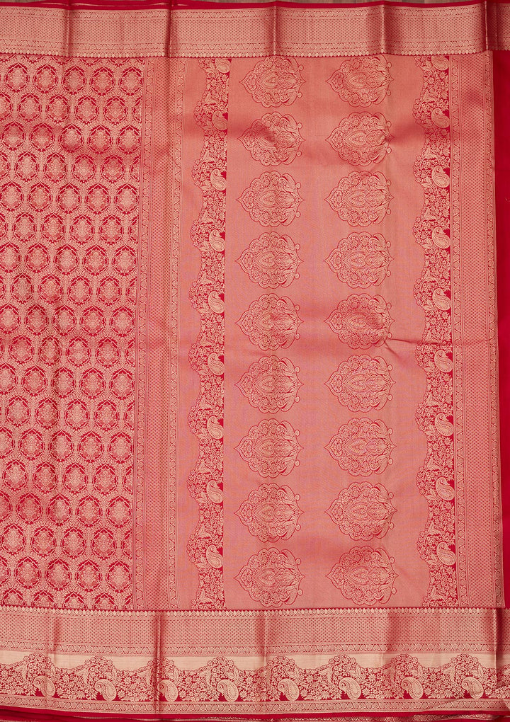 Red Silk Jaal Saree With Matching Blouse Piece