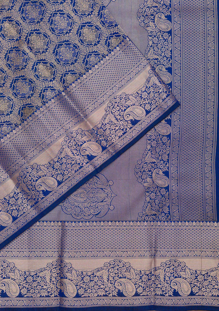 Royal Blue Pure Silk Jaal Zariwork Saree With Matching Blouse Piece