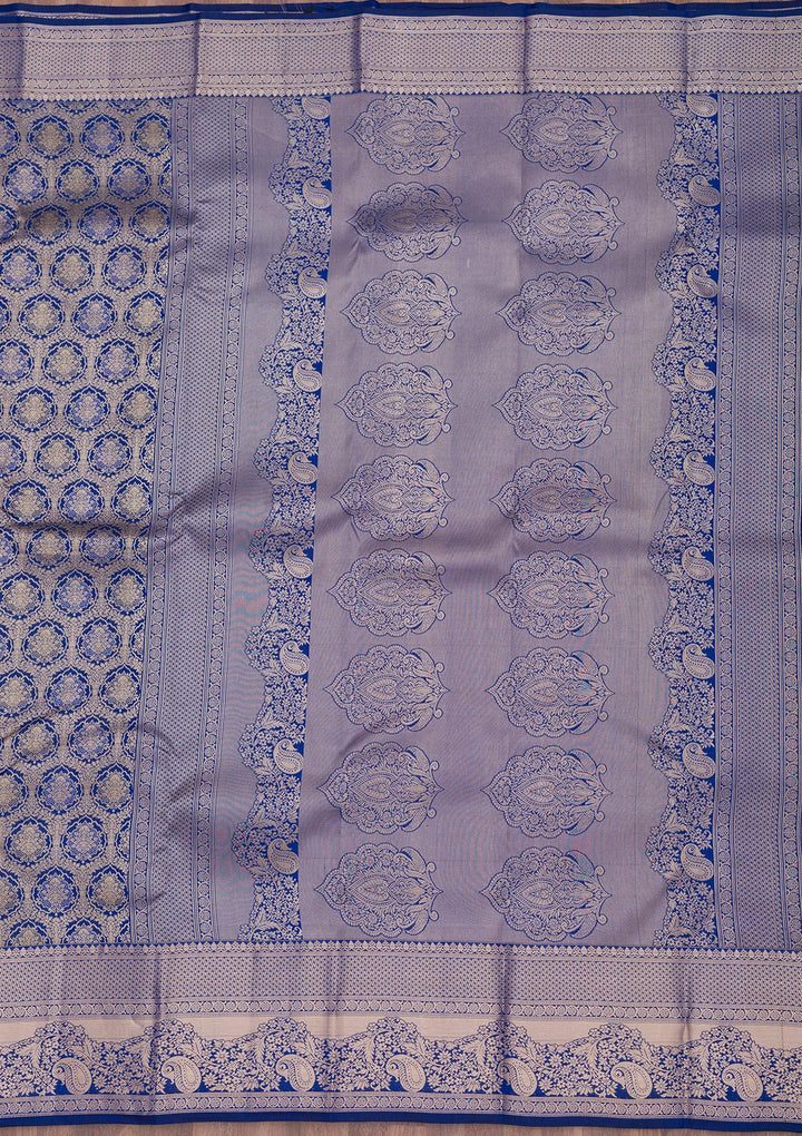 Royal Blue Pure Silk Jaal Zariwork Saree With Matching Blouse Piece