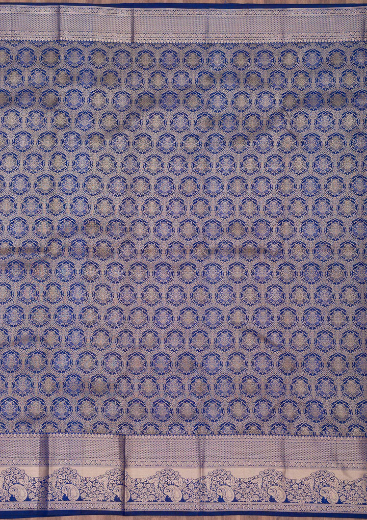 Royal Blue Pure Silk Jaal Zariwork Saree With Matching Blouse Piece