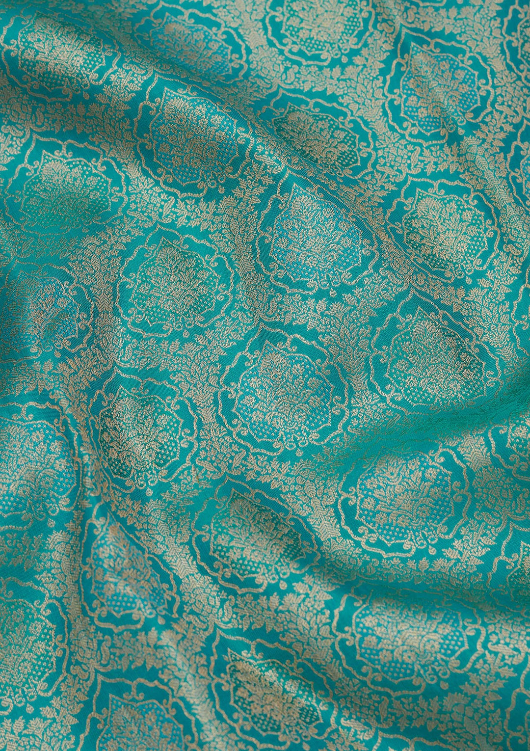 Turquoise Blue Pure Silk Jaal Zariwork Saree With Matching Blouse Piece