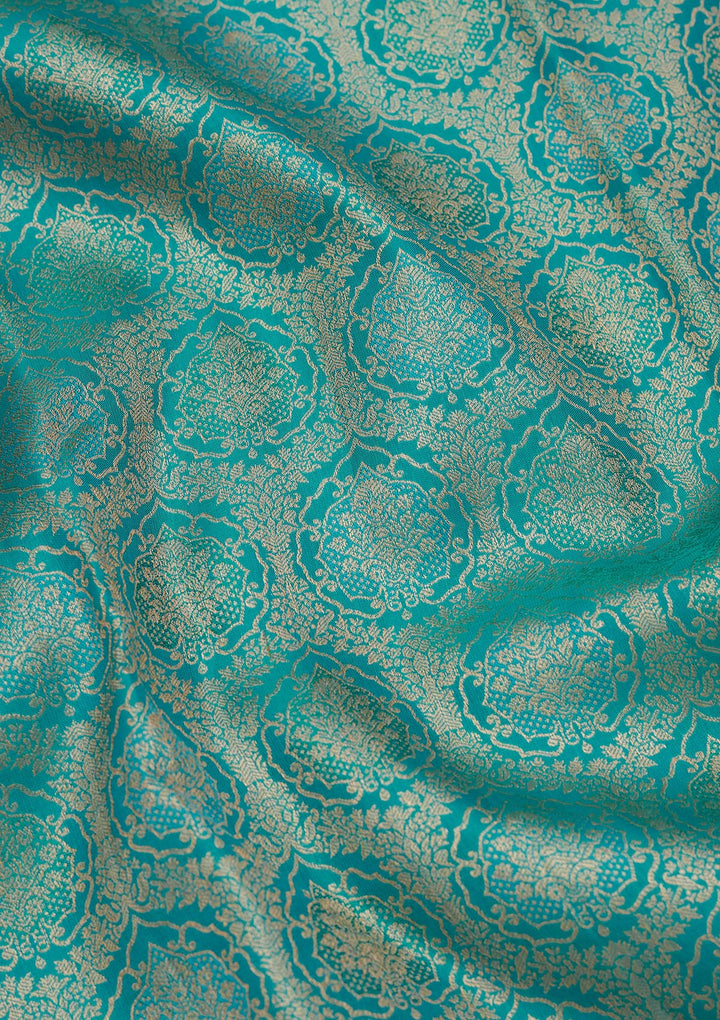 Turquoise Blue Pure Silk Jaal Zariwork Saree With Matching Blouse Piece
