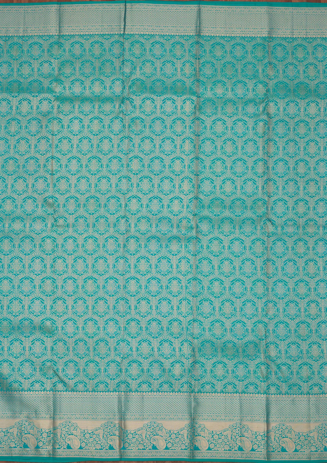Turquoise Blue Pure Silk Jaal Zariwork Saree With Matching Blouse Piece