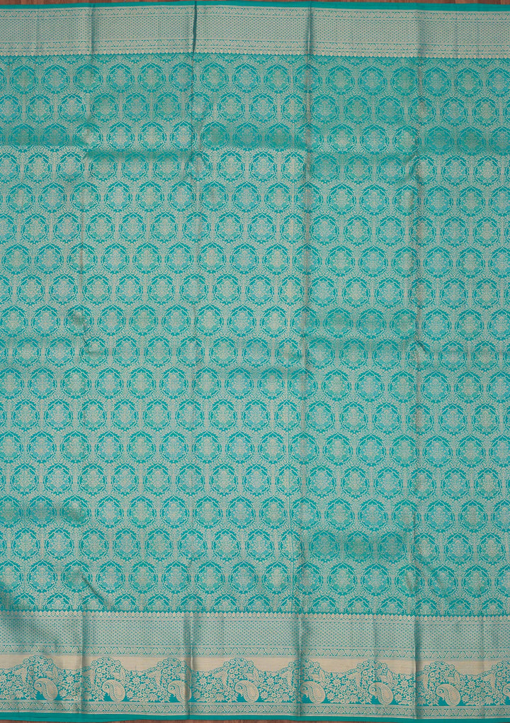 Turquoise Blue Pure Silk Jaal Zariwork Saree With Matching Blouse Piece