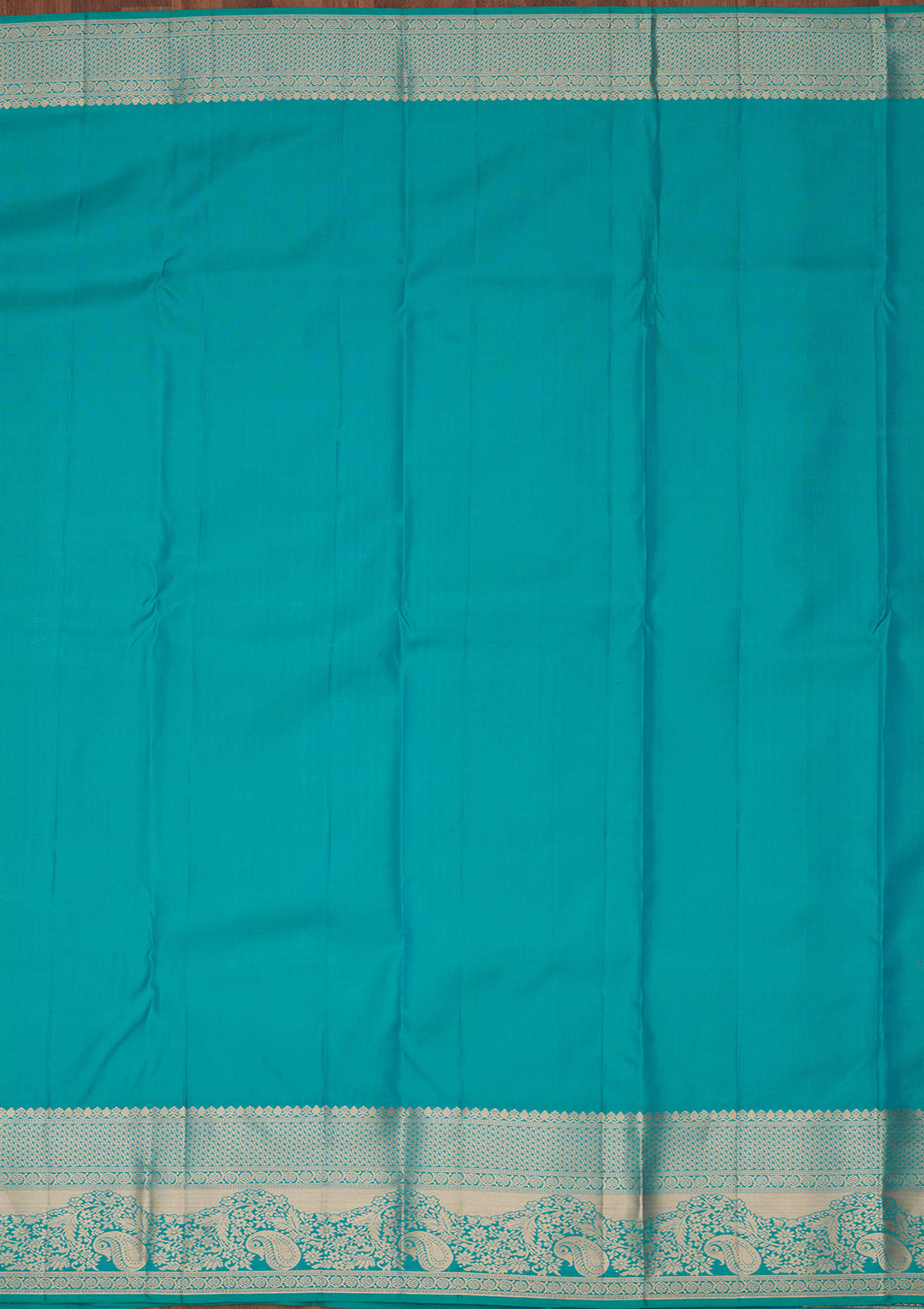 Turquoise Blue Pure Silk Jaal Zariwork Saree With Matching Blouse Piece