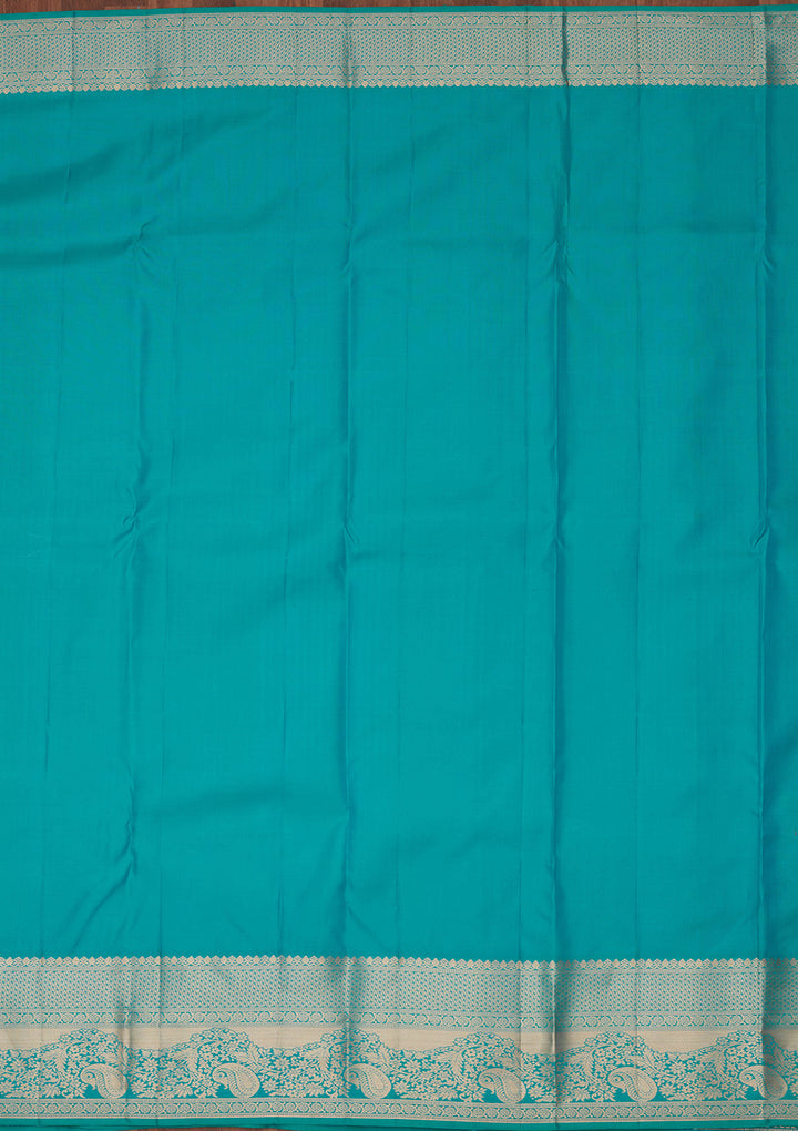 Turquoise Blue Pure Silk Jaal Zariwork Saree With Matching Blouse Piece