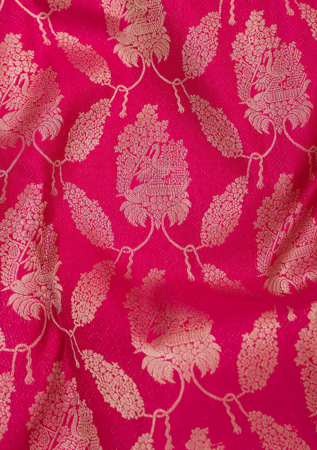 Rani Pink Silk Jaal Gold Zariwork Saree With Matching Blouse Piece