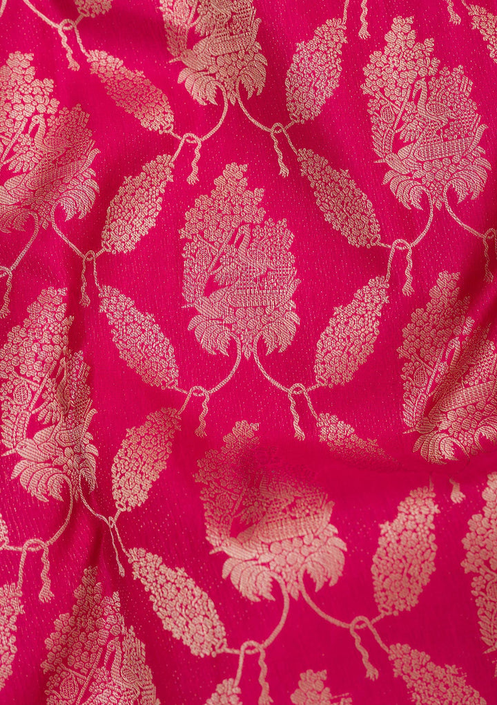 Rani Pink Silk Jaal Gold Zariwork Saree With Matching Blouse Piece