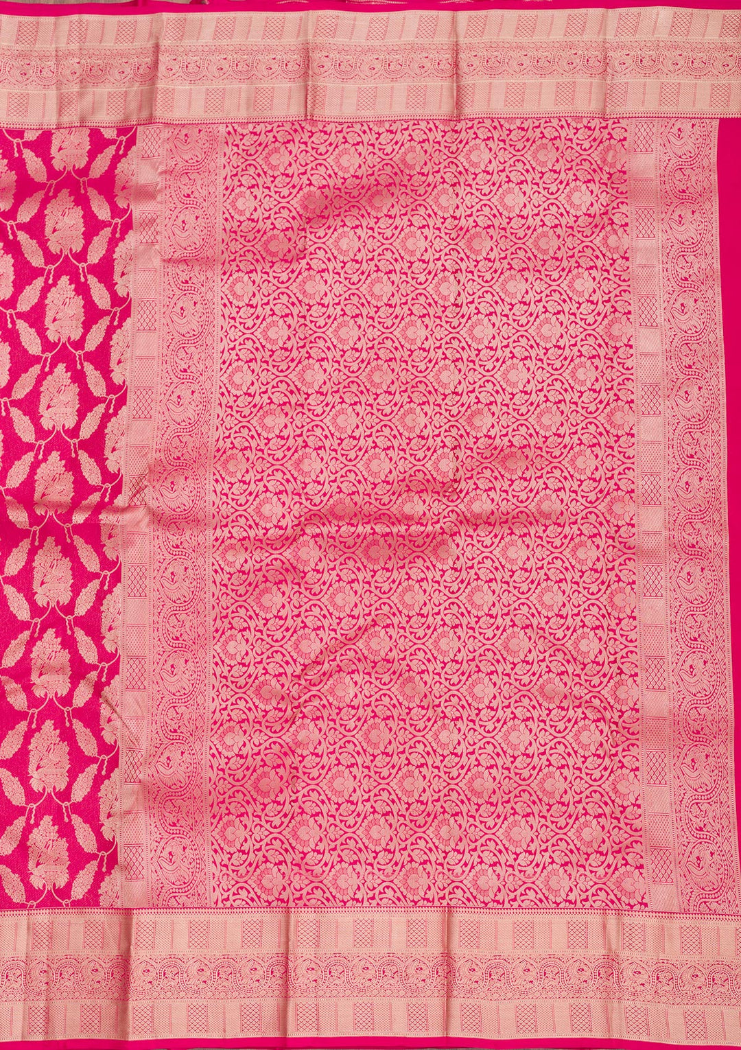 Rani Pink Silk Jaal Gold Zariwork Saree With Matching Blouse Piece