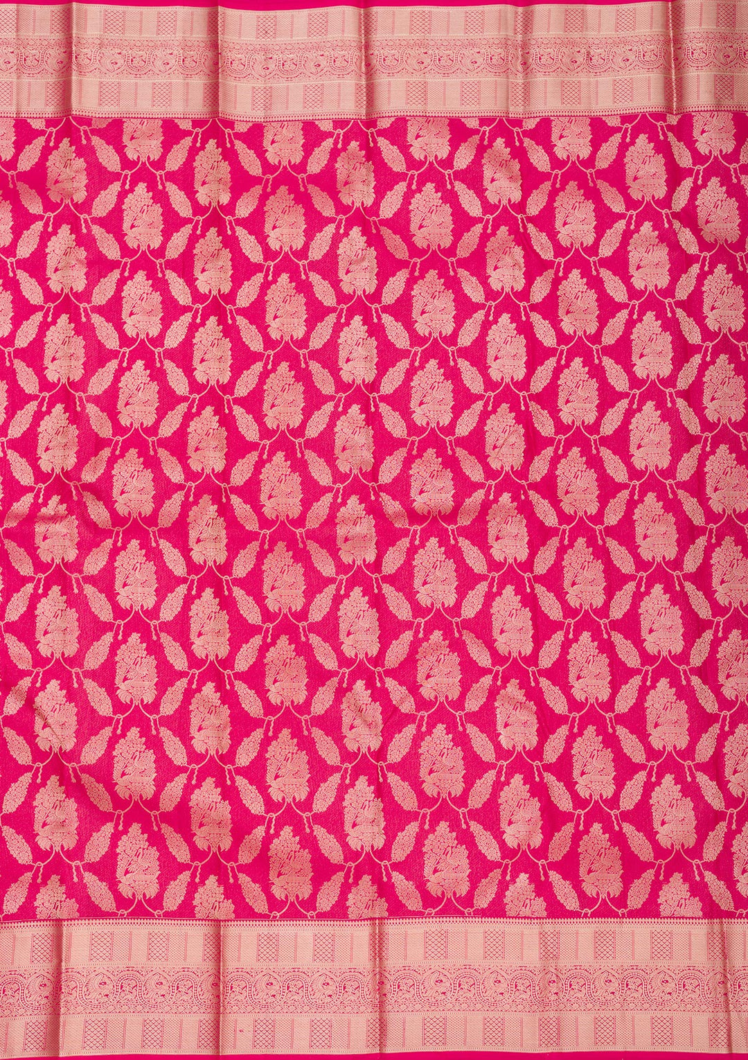 Rani Pink Silk Jaal Gold Zariwork Saree With Matching Blouse Piece