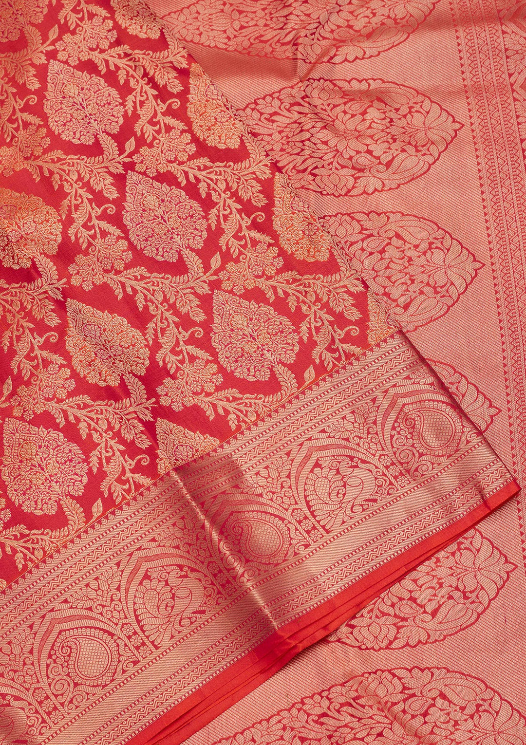 Orange Pure Silk Jaal Zariwork Saree With Matching Blouse Piece