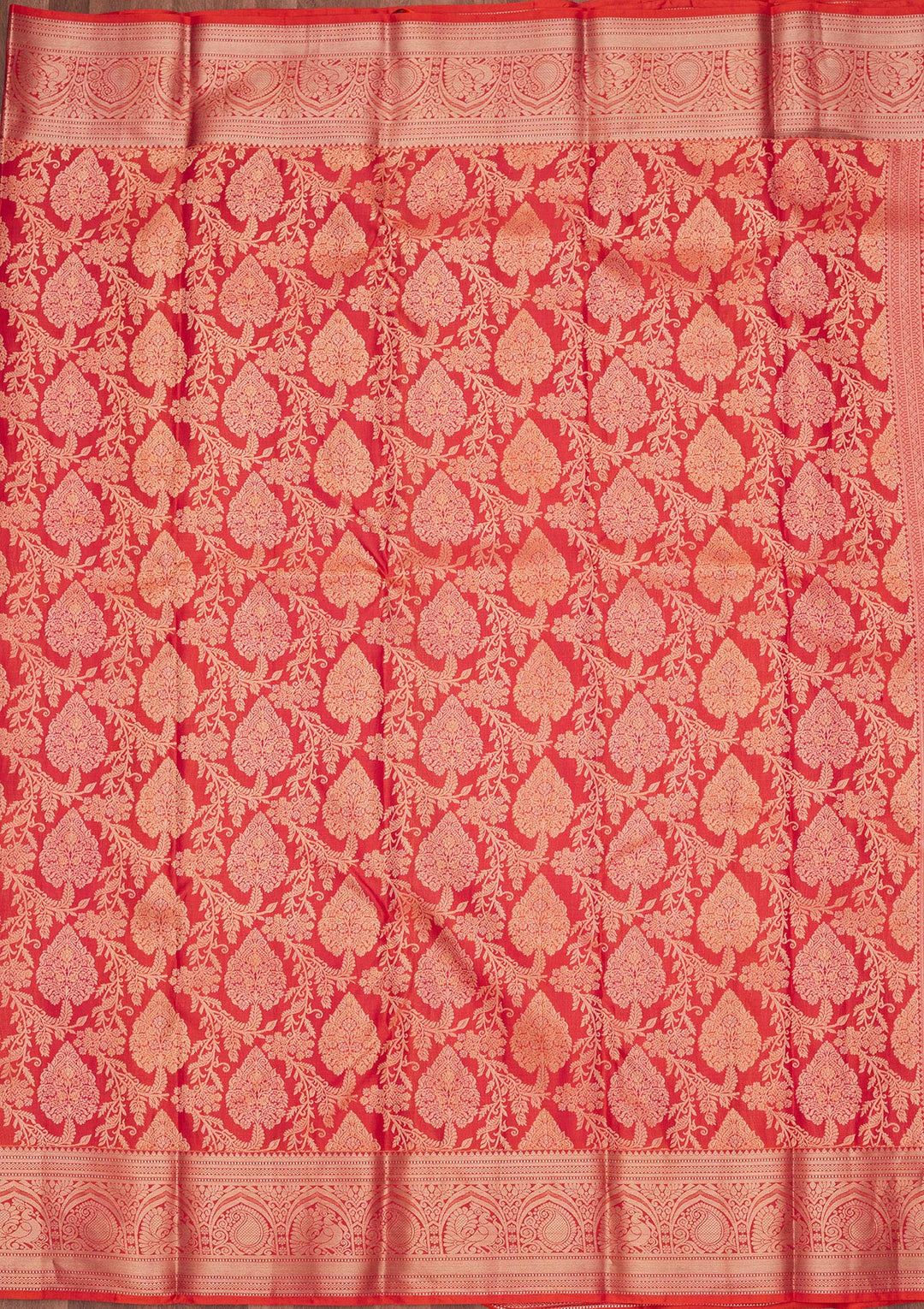 Orange Pure Silk Jaal Zariwork Saree With Matching Blouse Piece
