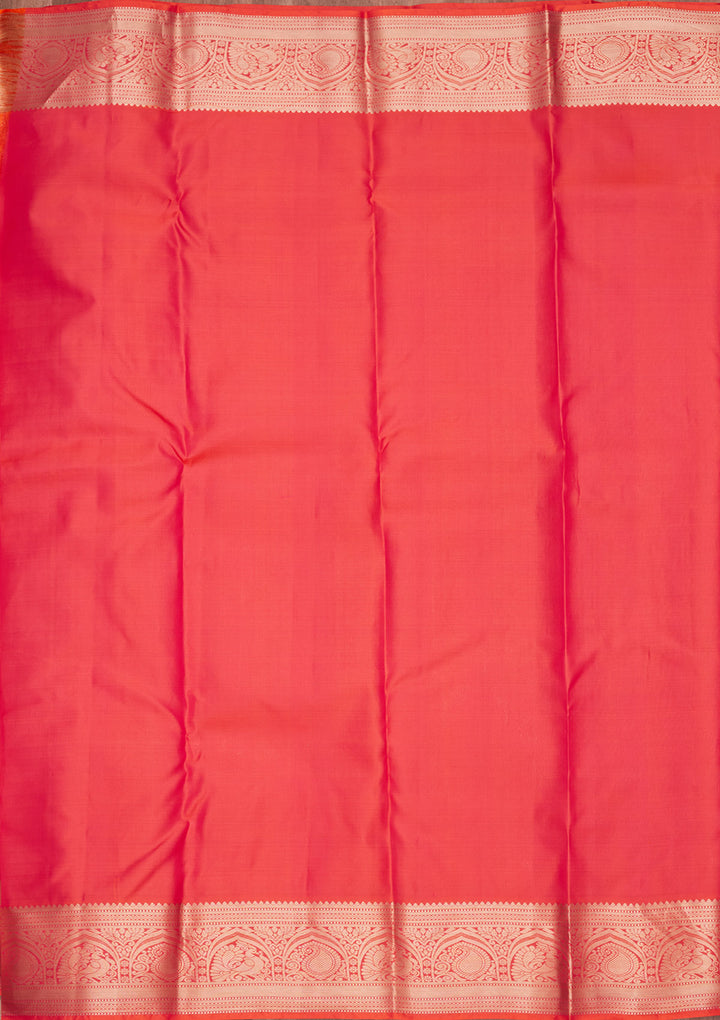 Orange Pure Silk Jaal Zariwork Saree With Matching Blouse Piece