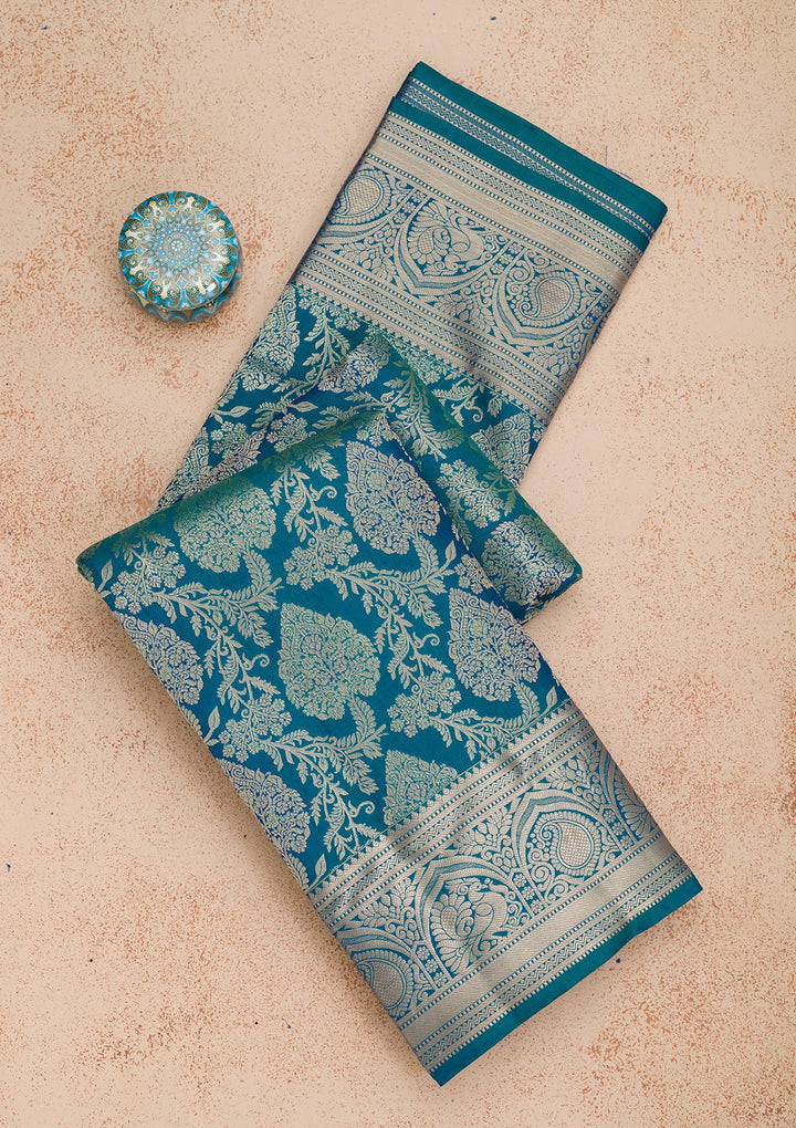 Peacock Blue Zariwork Pure Silk Saree
