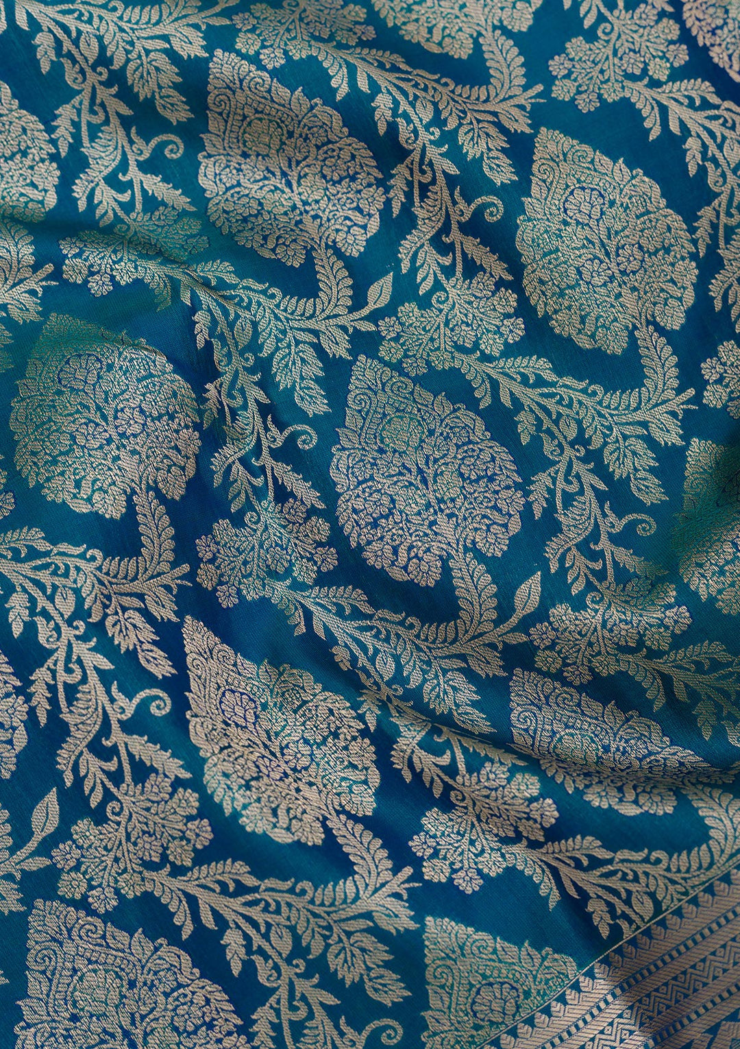 Peacock Blue Zariwork Pure Silk Saree