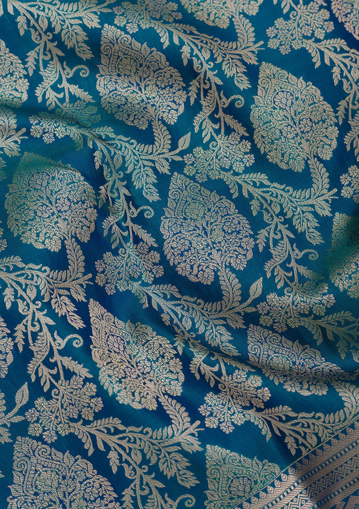 Peacock Blue Zariwork Pure Silk Saree