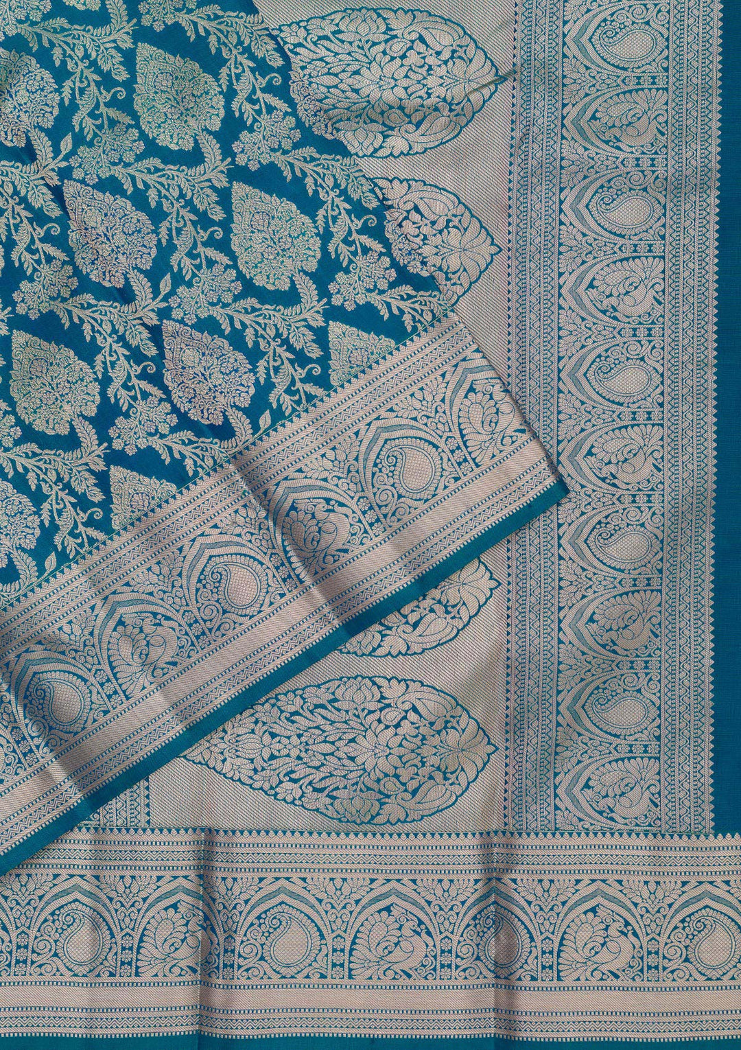 Peacock Blue Zariwork Pure Silk Saree