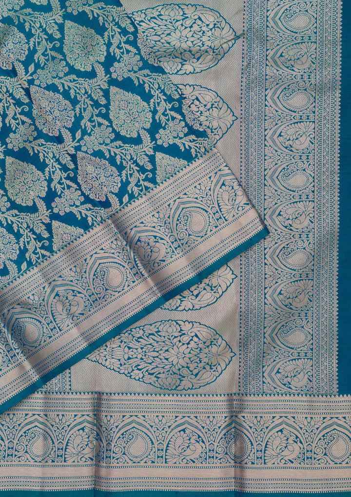 Peacock Blue Zariwork Pure Silk Saree