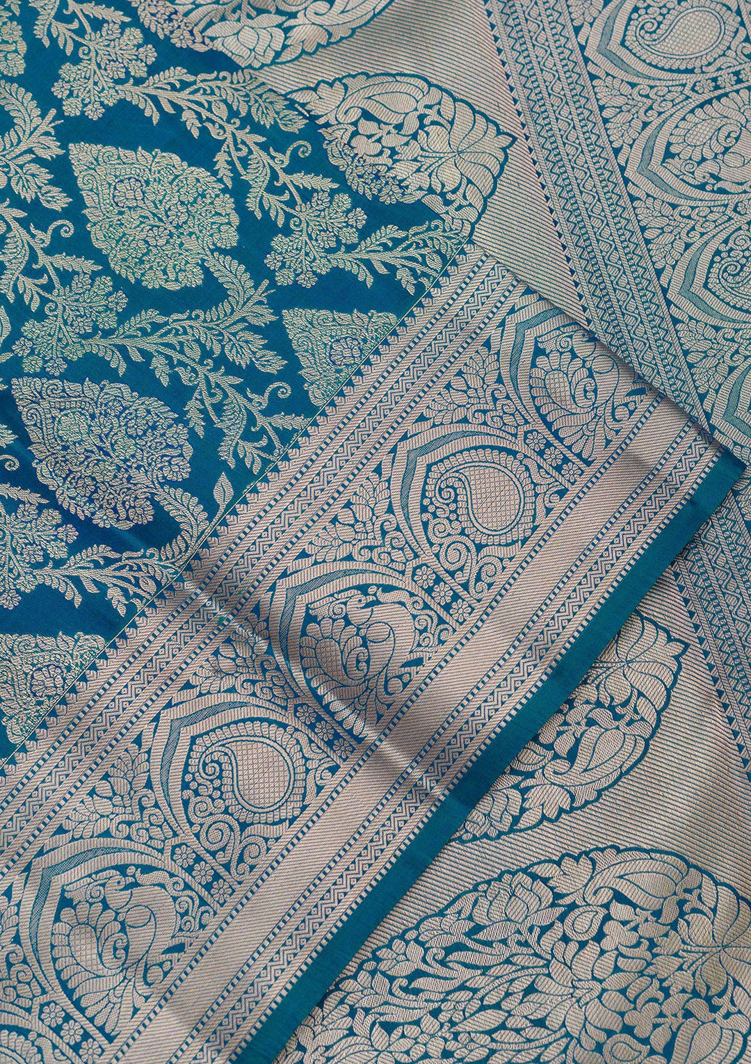 Peacock Blue Zariwork Pure Silk Saree