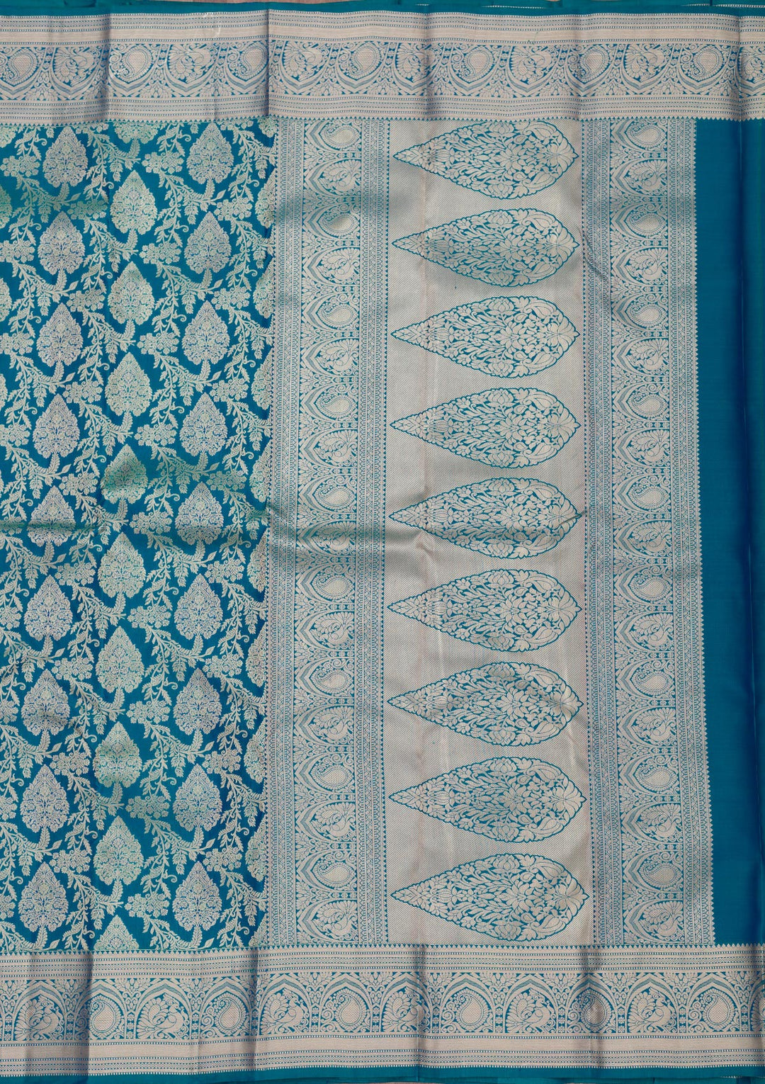 Peacock Blue Zariwork Pure Silk Saree