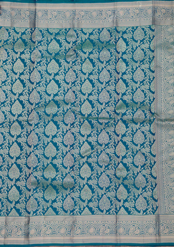 Peacock Blue Zariwork Pure Silk Saree