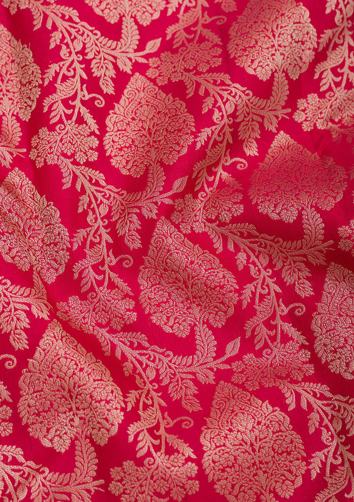 Red Pure Silk Jaal Zariwork Saree With Matching Blouse Piece