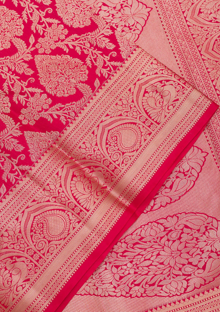 Red Pure Silk Jaal Zariwork Saree With Matching Blouse Piece