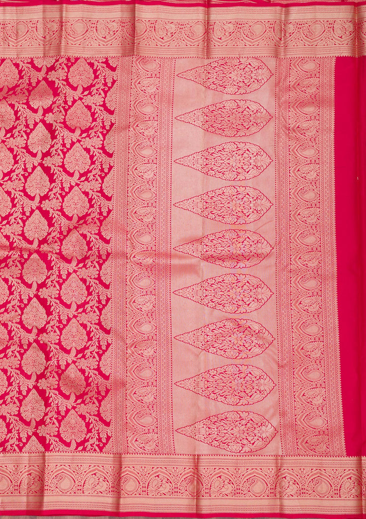 Red Pure Silk Jaal Zariwork Saree With Matching Blouse Piece