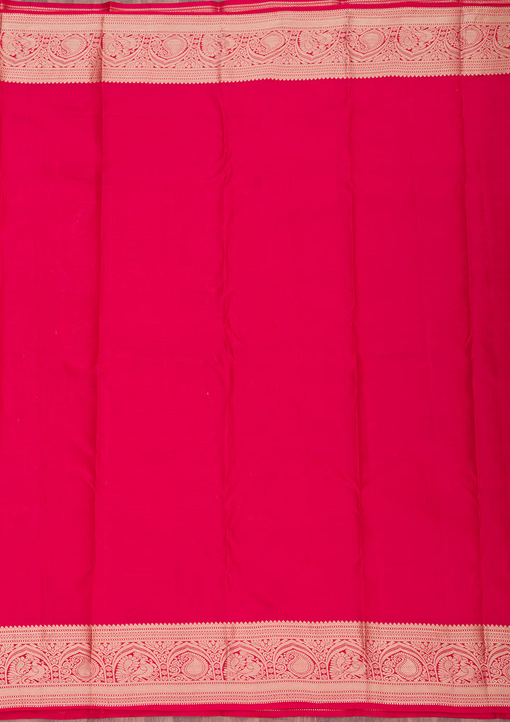 Red Pure Silk Jaal Zariwork Saree With Matching Blouse Piece