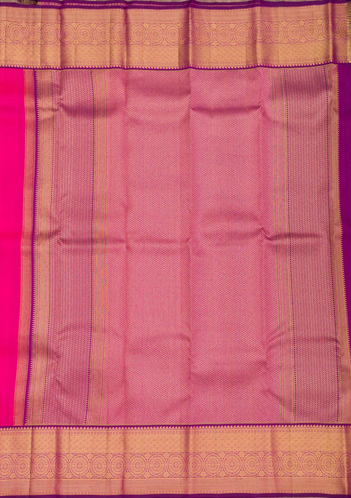 Rani Pink Silk Buti Gold Zariwork Saree With Matching Blouse Piece