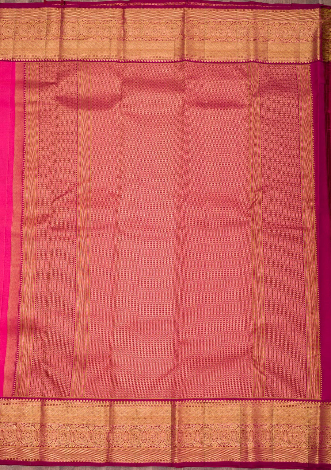 Rani Pink Silk Buti Gold Zariwork Saree With Matching Blouse Piece