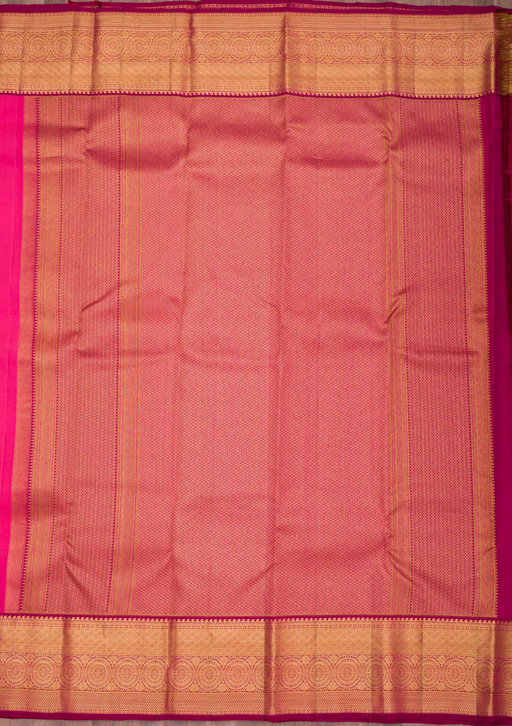 Rani Pink Silk Buti Gold Zariwork Saree With Matching Blouse Piece