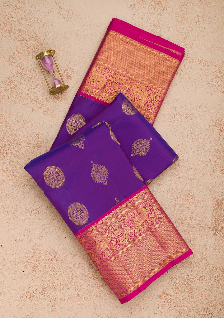 Royal Blue Silk Buti Gold Zariwork Saree With Matching Blouse Piece