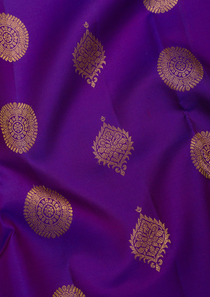 Royal Blue Silk Buti Gold Zariwork Saree With Matching Blouse Piece