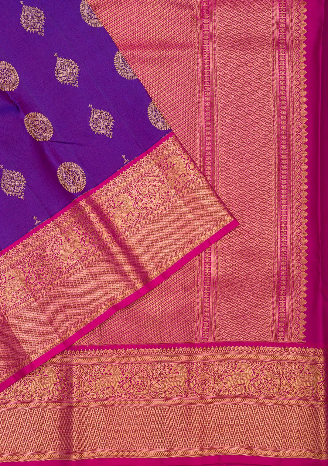 Royal Blue Silk Buti Gold Zariwork Saree With Matching Blouse Piece