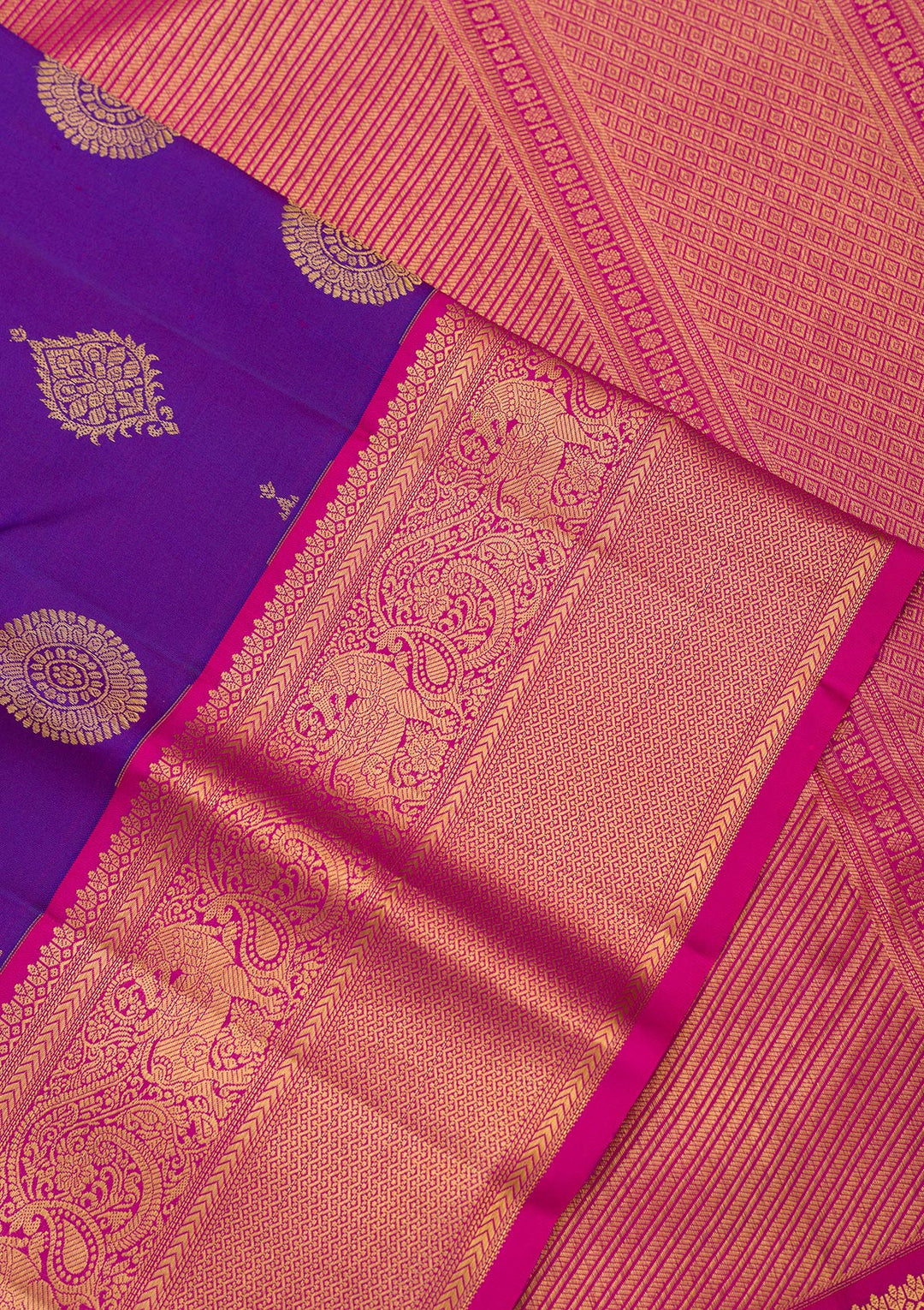 Royal Blue Silk Buti Gold Zariwork Saree With Matching Blouse Piece