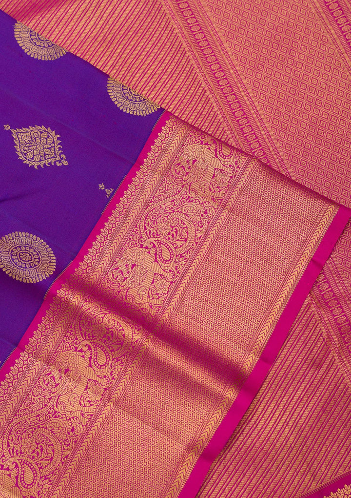 Royal Blue Silk Buti Gold Zariwork Saree With Matching Blouse Piece