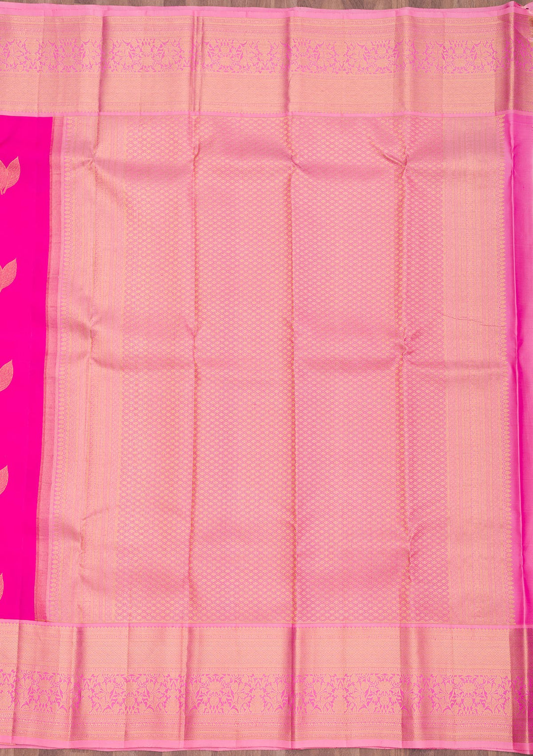 Rani Pink Silk Buti Gold Zariwork Saree With Matching Blouse Piece