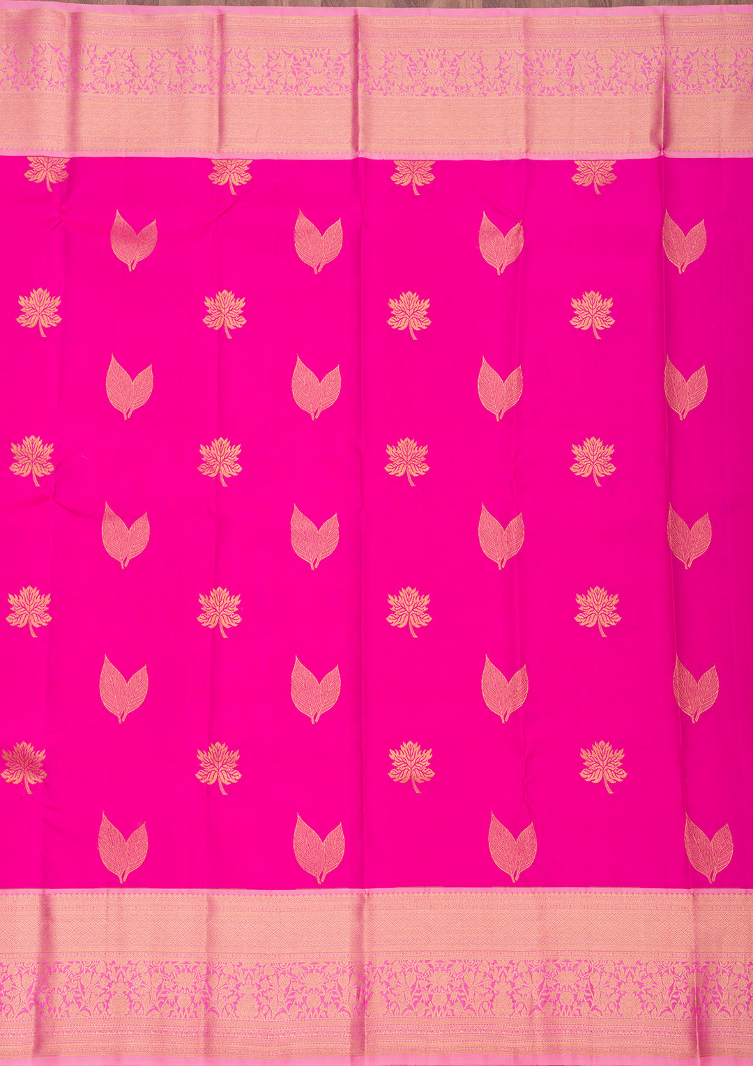 Rani Pink Silk Buti Gold Zariwork Saree With Matching Blouse Piece