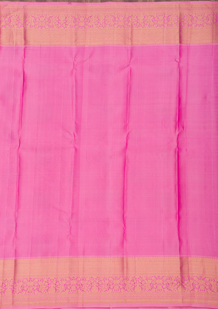 Rani Pink Silk Buti Gold Zariwork Saree With Matching Blouse Piece