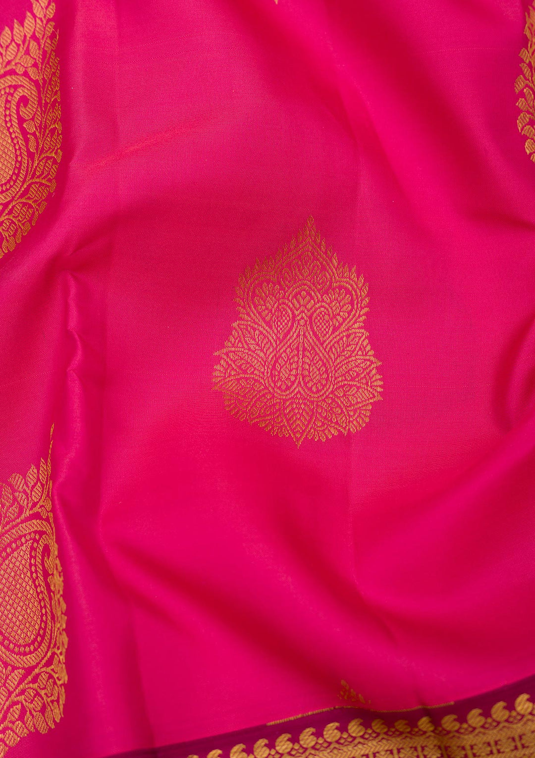 Rani Pink Silk Buti Gold Zariwork Saree With Matching Blouse Piece