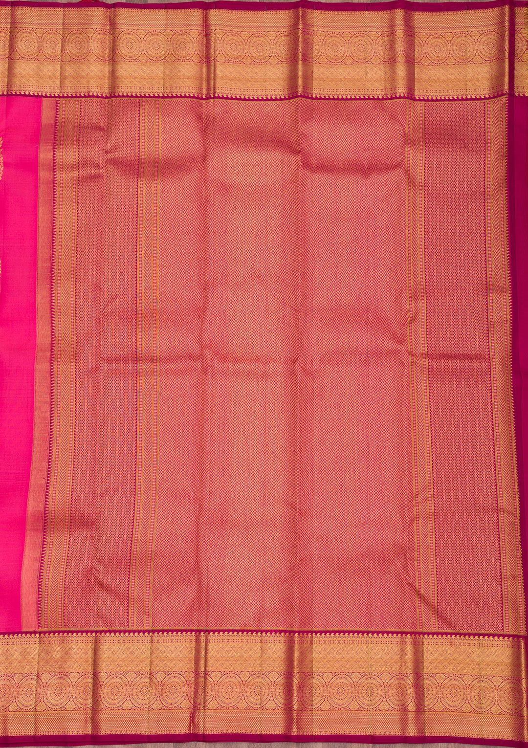 Rani Pink Silk Buti Gold Zariwork Saree With Matching Blouse Piece